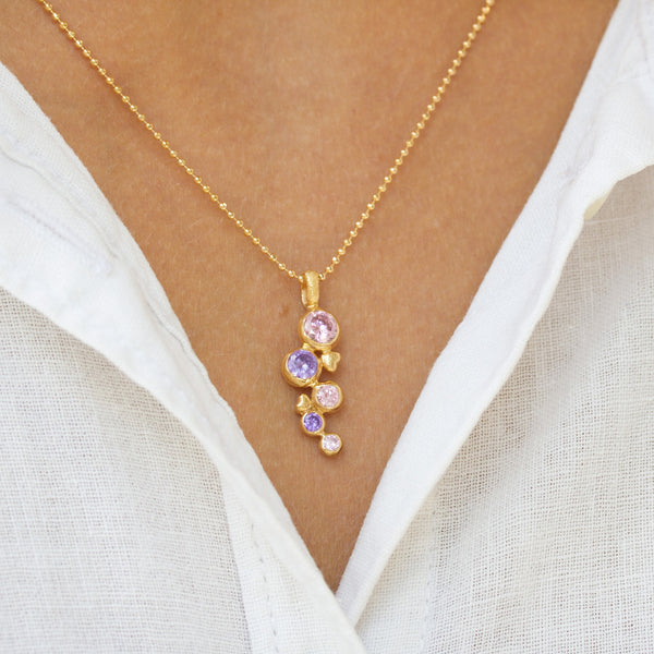 Gold-plated sterling silver necklace with purple and pink stones