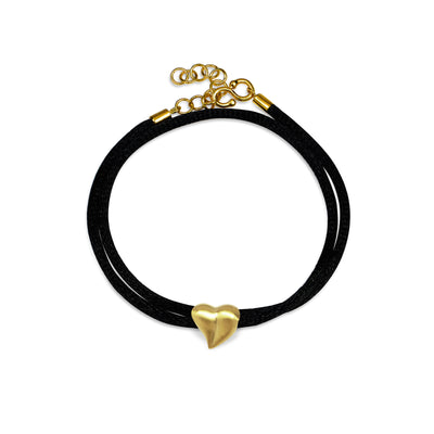 Armbånd silkesnor med forgyldt sterlingsølv chunky hjerte.