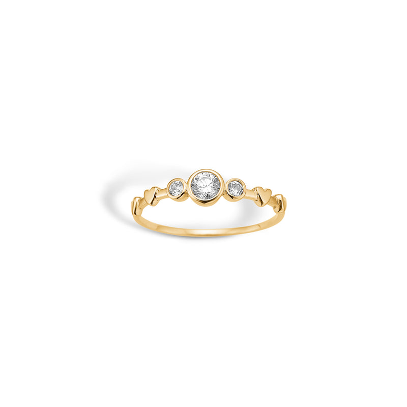 9 kt gold ring with cubic zirconia and hearts