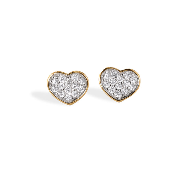 9 kt gold earrings with paved heart