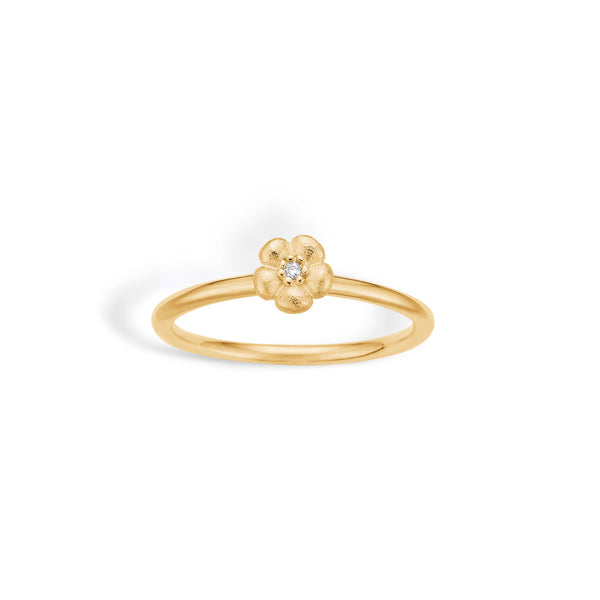 14 kt solid 'Conjure' gold ring with diamond in bloom