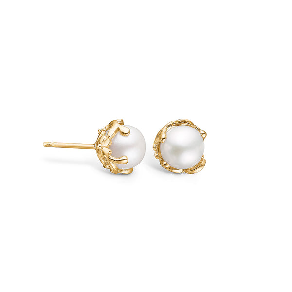 14 kt gold ear studs with exquisite freshwater pearl - 8 mm