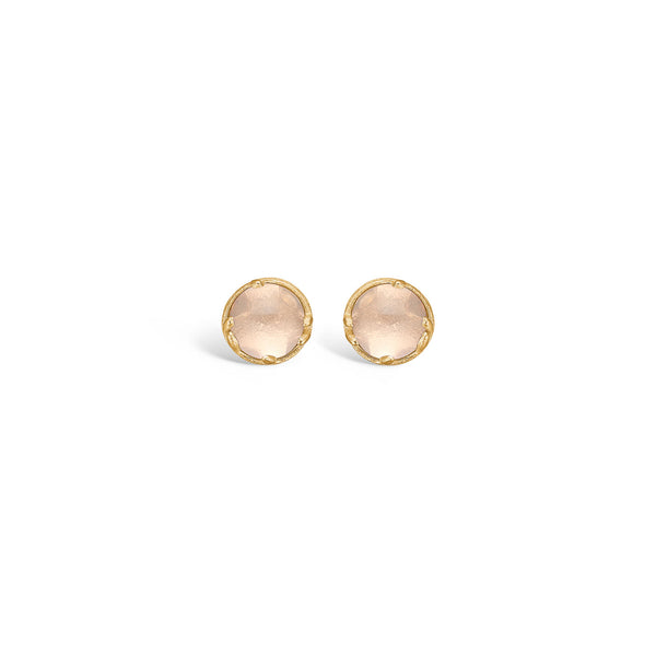 14 kt 'Conjure' gold earrings with cabochon-cut rose quartz
