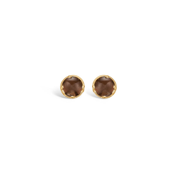 14 kt 'Conjure' gold earrings with cabochon-cut smoky quartz