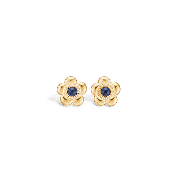 14 kt gold earrings with flower and sapphire