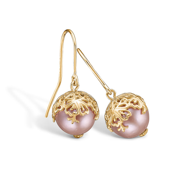 14 kt gold earring with pink freshwater pearl