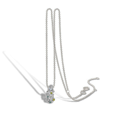 Sterling silver necklace with green, blue and white cz 45cm chain 'Radiance Reef'