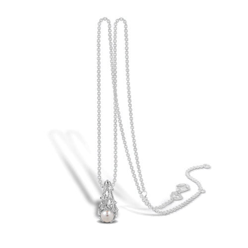 Sterling sølv halskæde med ferskvandsperle og koral motiv 45cm kæde 'Sey Reef'