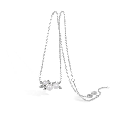 Halskæde, rhod, sterling sølv med ferskvandsperler og cz