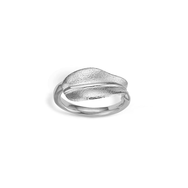 Sølv rhodineret ring med blad