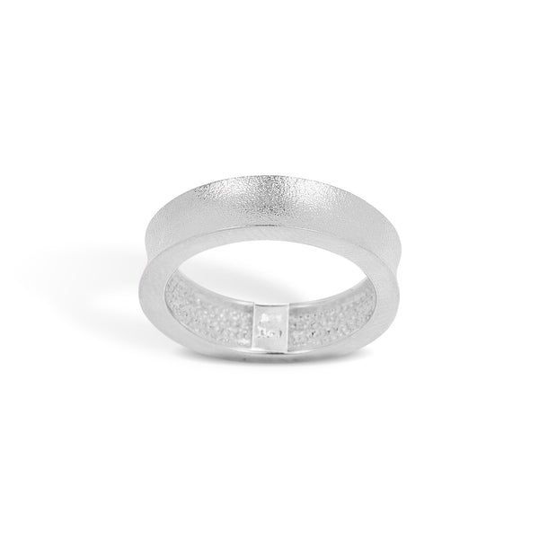 Rhodium-plated silver silk matt perforated wedge ring