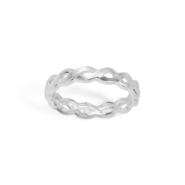 Rhodium-plated silver shiny and matt braided ring
