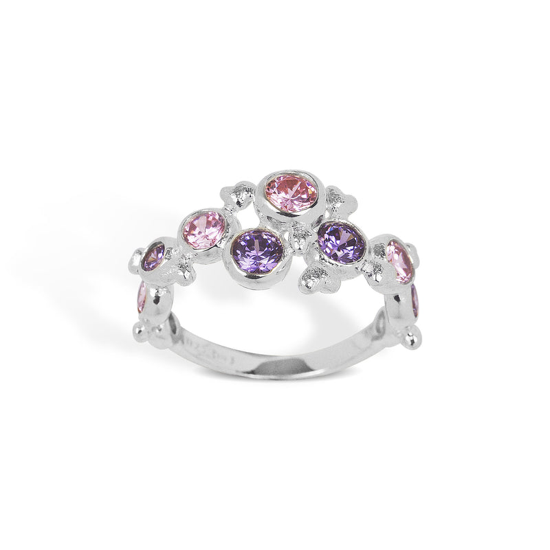 Lille sterling sølv ring med lilla og pink kubiske zirkonia