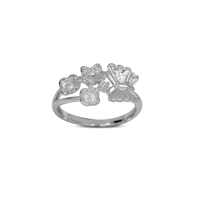Ring rhod. sterling sølv med sommerfugl, blomster og cz.