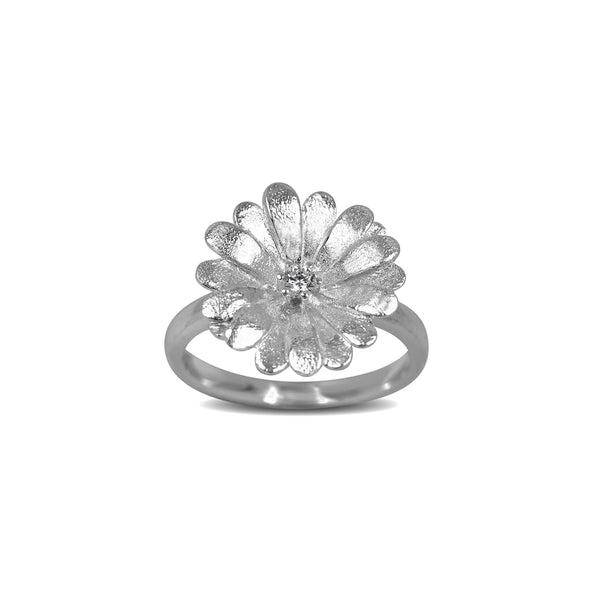 Sterling sølv ring med marguerit blomst og kubisk zirkonia