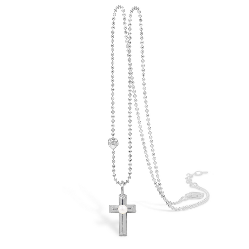 Sterling silver cross with freshwater pearl