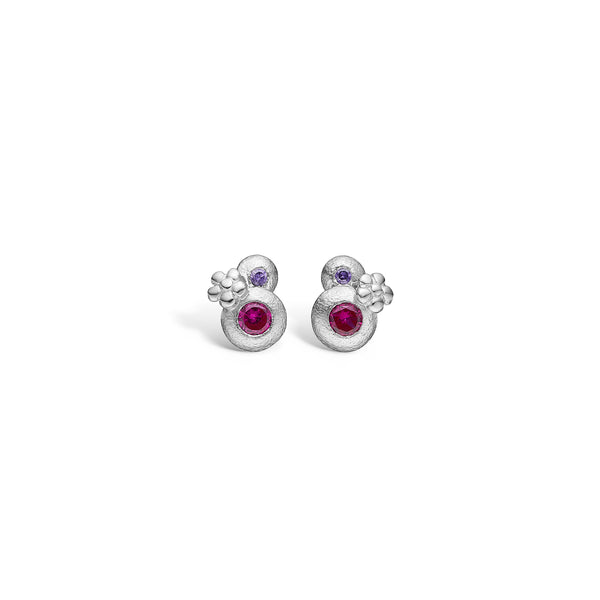 Sterling silver earrings with bubble motif and mix of stones