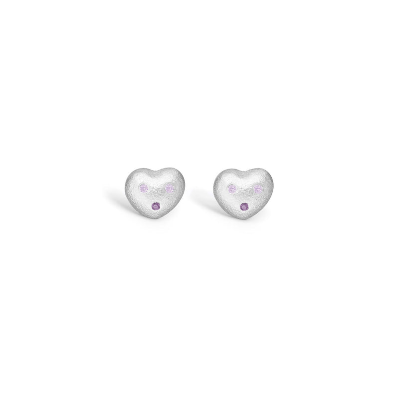 Sterling silver earrings with heart and pink and purple stones