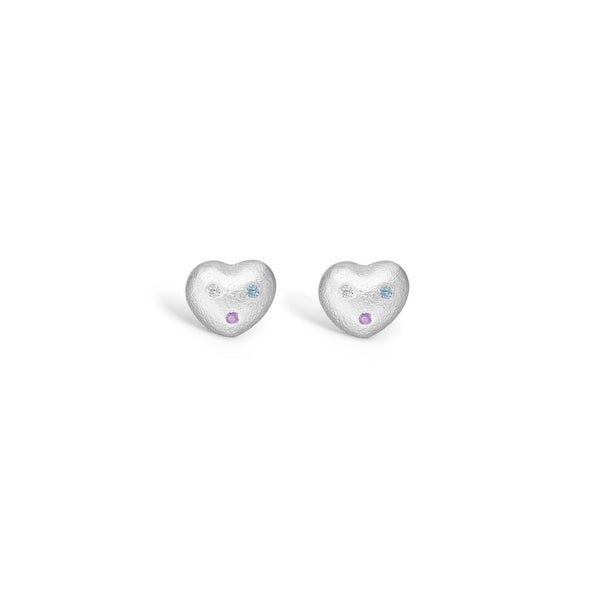 Sterling silver ear studs with heart and mix of stones