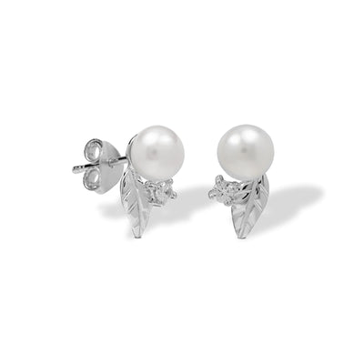 Ørering i rhod. sterling sølv med ferskvandsperle og cz