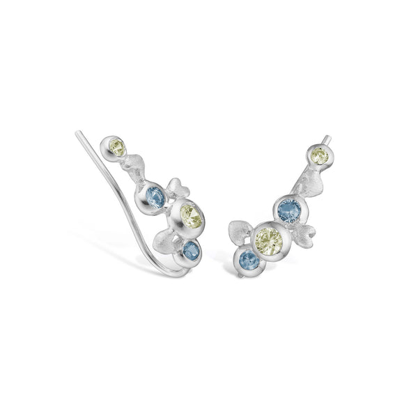 Sterling silver 'Radiance' earcrawler with blue and green stones