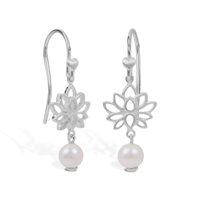 Sterling silver earring 'Lotus' with pearl