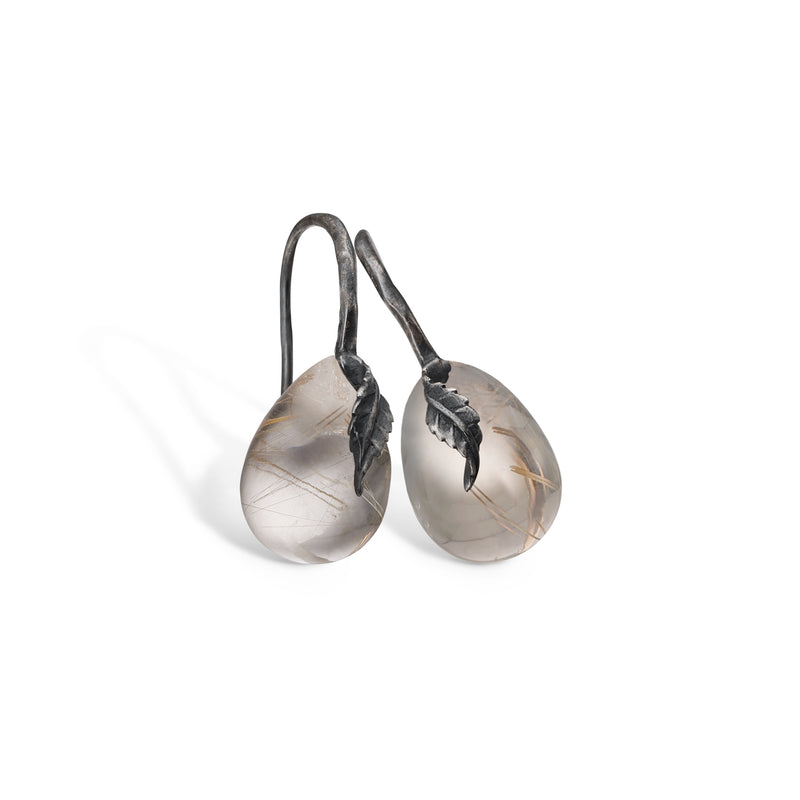 Oxidised sterling silver earring with rutile quartz