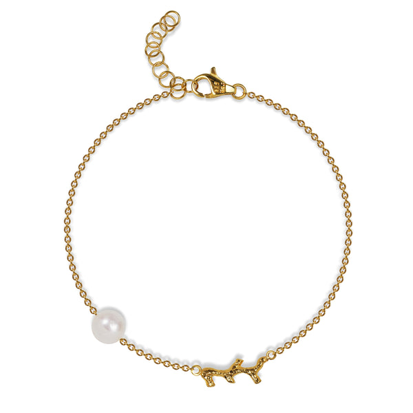 Gold-plated sterling silver bracelet with freshwater pearl and coral motif 'Sey Reef'