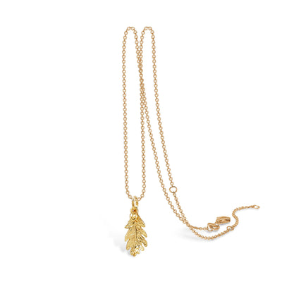 Halskæde forgyldt sterlingsølv egeblad med hjerte 45cm