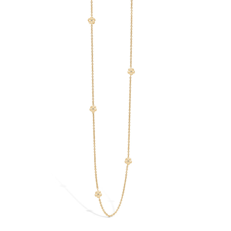 Gold-plated sterling silver necklace with five simple flowers