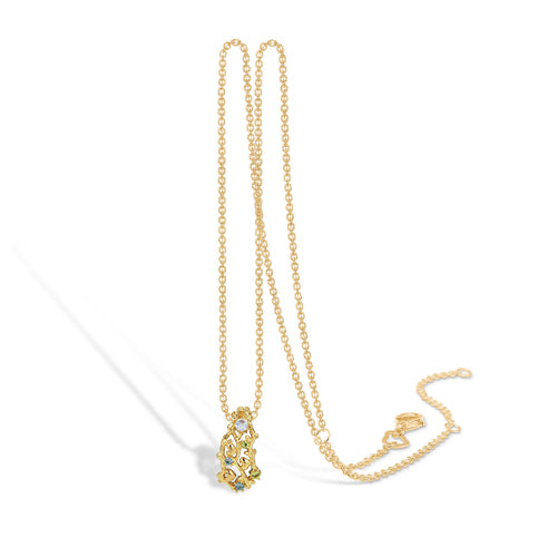 Gold-plated sterling silver necklace with green, blue and white cz 45cm chain 'Radiance Reef'