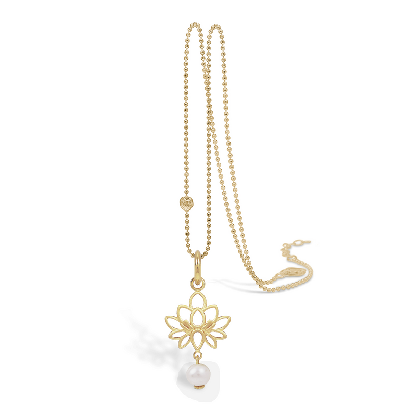 Gold-plated sterling silver necklace 'Lotus' with pearl