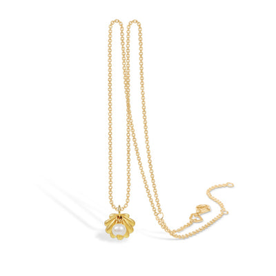 'Sey Shell' Halskæde med ferskvandsperle (45 cm kæde) i forgyldt sterling sølv