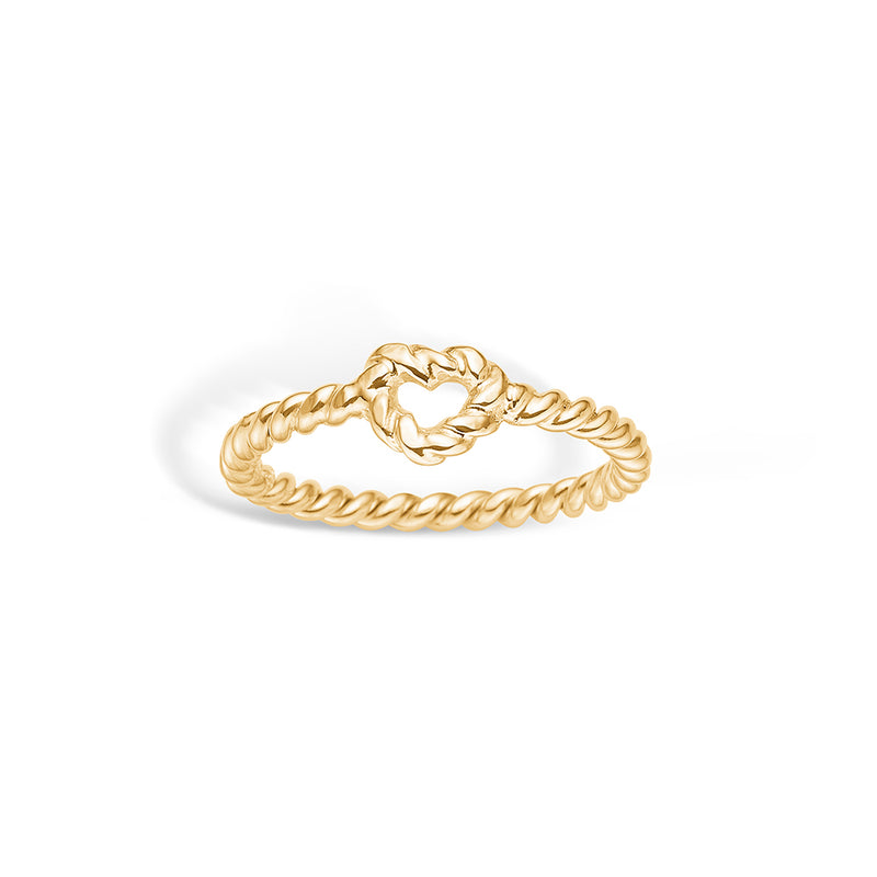 Gold-plated twisted ring with small heart