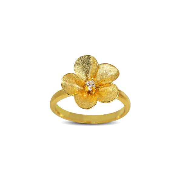 Forgyldt sterling sølv ring med  blomst og kubisk zirkonia.