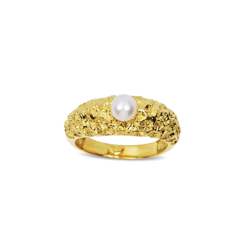 Gold-plated sterling silver ring with freshwater pearl 'Sey Pearl'