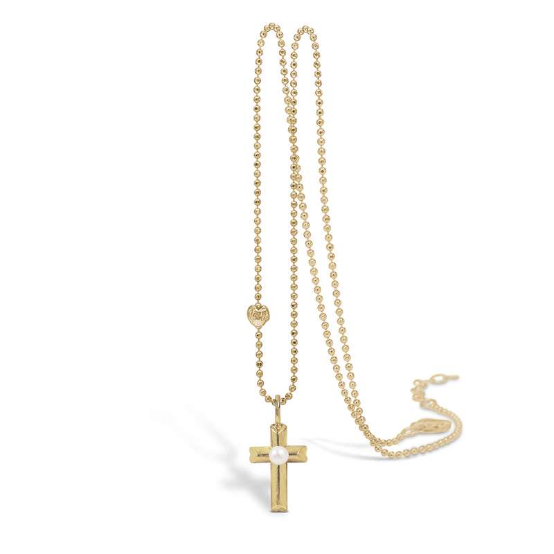 Gold-plated cross with freshwater pearl - 15 mm