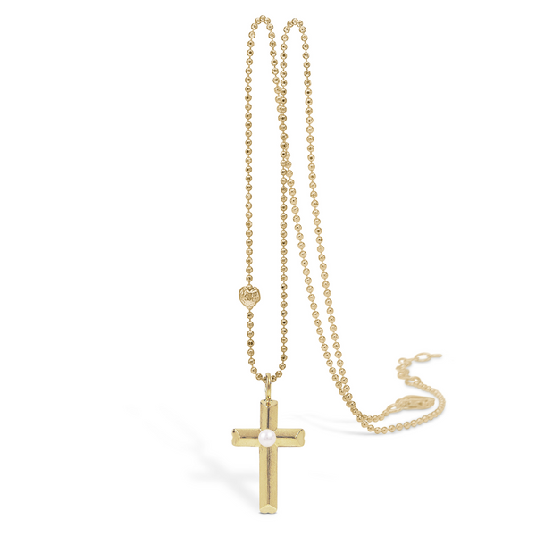 Gold-plated cross with freshwater pearl - 20 mm