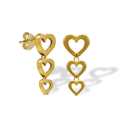 Øreringe forgyldt sterlingsølv med 3 hjerter