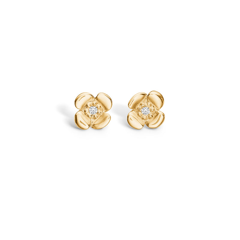 Gold-plated ear stud with small shiny flower