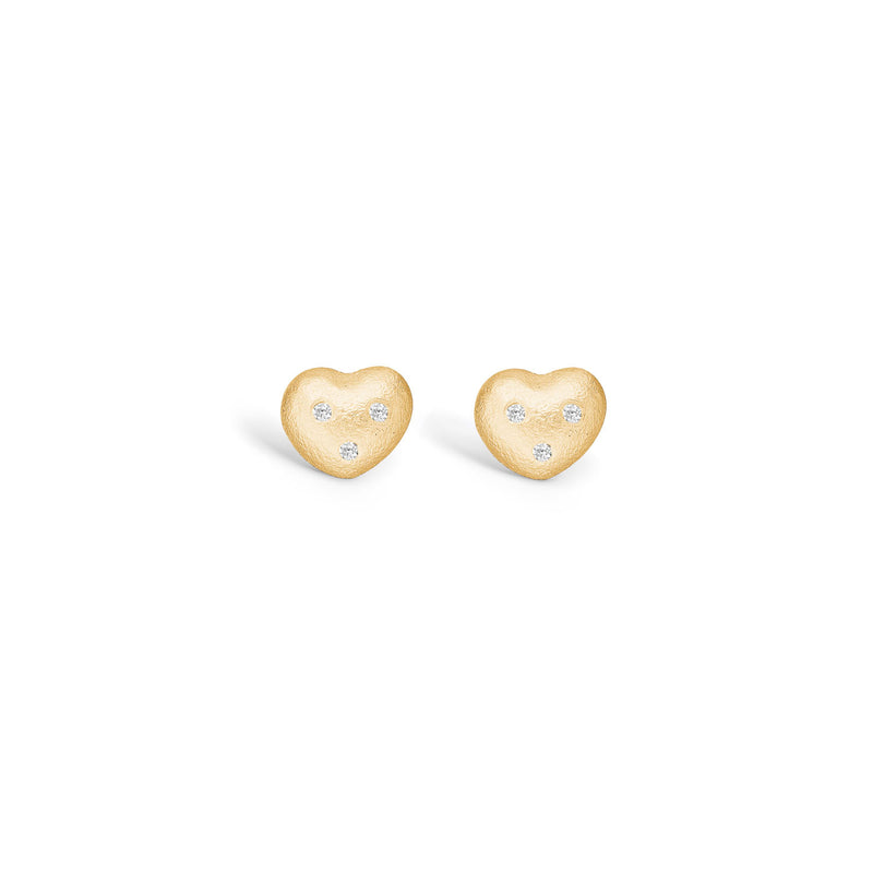 Gold-plated sterling silver earrings with heart and white stones