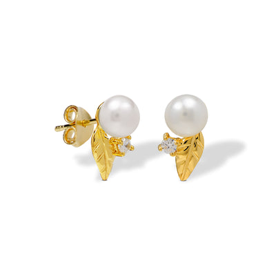 Ørering i forgyldt sterling sølv med ferskvandsperle og cz