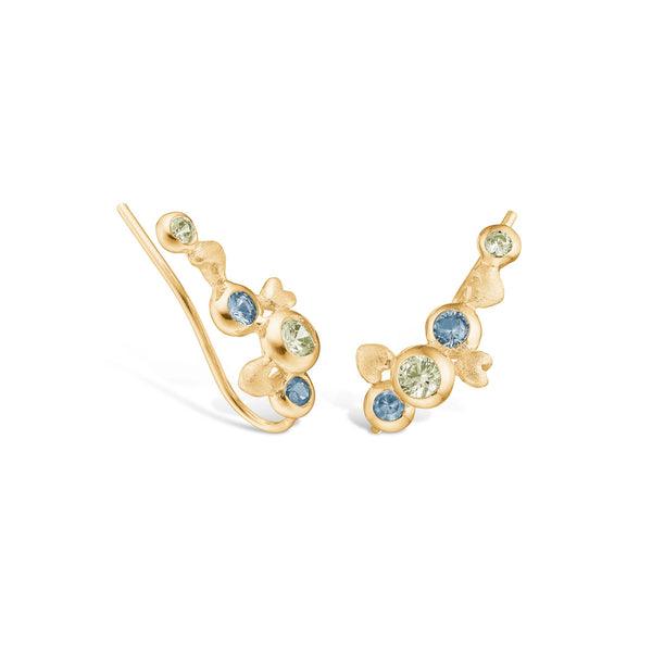 Gold-plated sterling silver 'Radiance' earcrawler with blue and green stones.