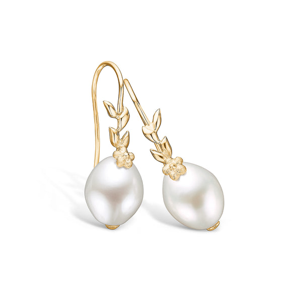 Gold-plated silver earrings with freshwater pearl and petit flower