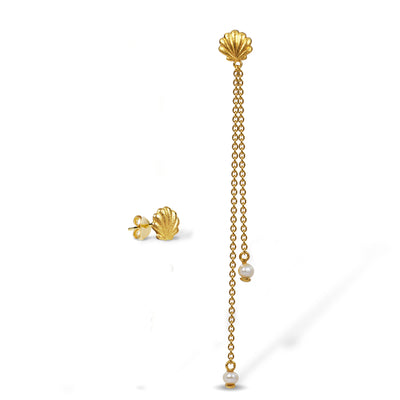 'Sey Shell' Øreringe med ferskvandsperle i forgyldt sterling sølv