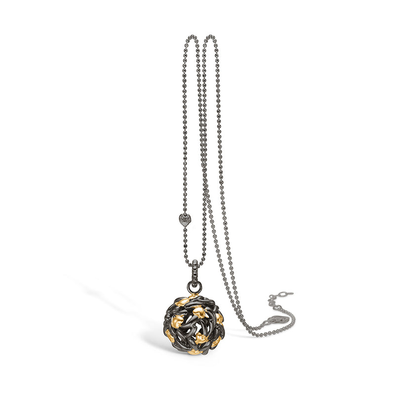 Black rhodium-plated silver necklace with gold-plated hearts