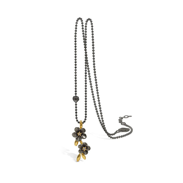 Sort rhodineret halskæde blomster med forgyldt og kubisk zirkonia