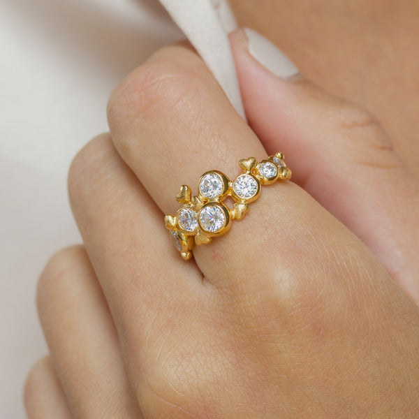 Small gold-plated sterling silver ring with clear cubic zirconia