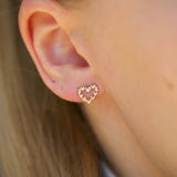 14 kt gold earrings with wavy heart and diamond