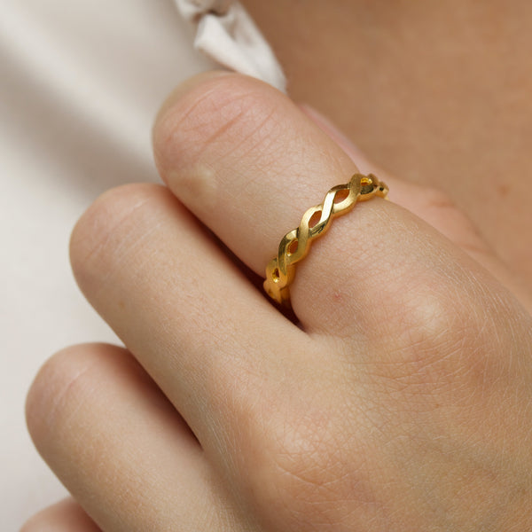 Gold-plated silver shiny and matt braided ring